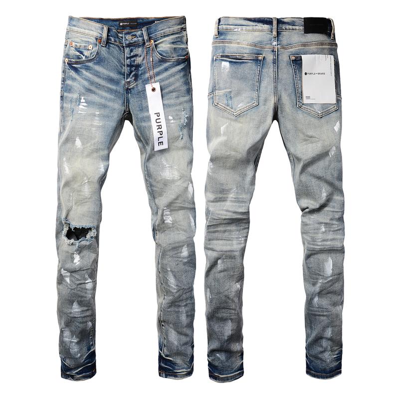 Purple brand Men's Jeans Casual Comfort Holes Fashionable Straight Skinny Slim Fit Jeans, Ripped Stretch Jeans Denim Pants