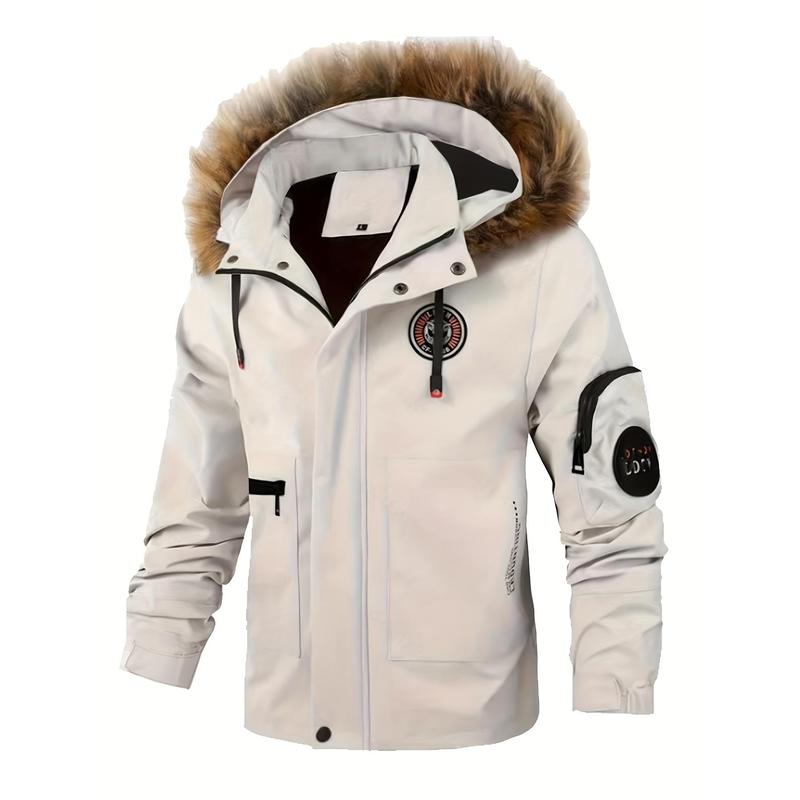 Plus Size Men's Thermal Fleece-Lined Jacket - Ultra-Warm, Water-Resistant, and Breathable with Detachable Hood for Outdoor Enthusiasts - Machine Washable, Casual Style, and Perfect for Winter Activities