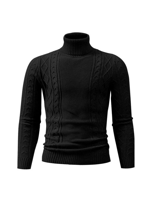 Men's Plain Long Sleeve High Neck Cable Knit Sweater, Casual Loose Textured Turtle Neck Knitting Jumper, Fall Sweaters, Drippy Outfits, Going Out Tops