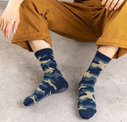 3pairs set Men's Camouflage Green Sports Mid-calf Socks