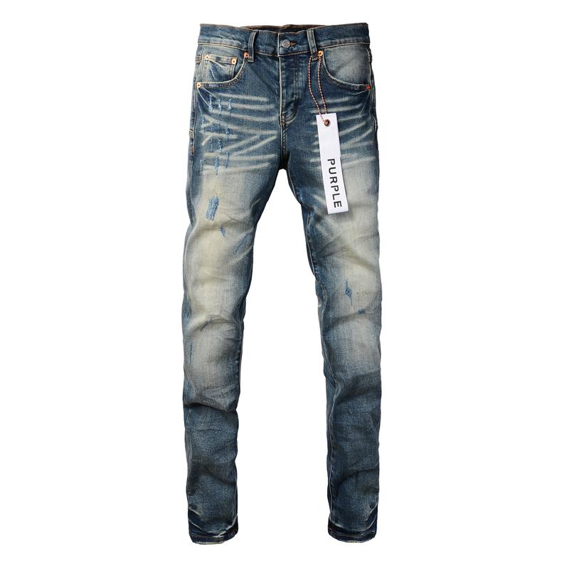 Purple-brand Men's Jeans Casual Comfort Holes Fashionable Straight Skinny Slim Fit Jeans, Ripped Stretch Jeans Denim Pants