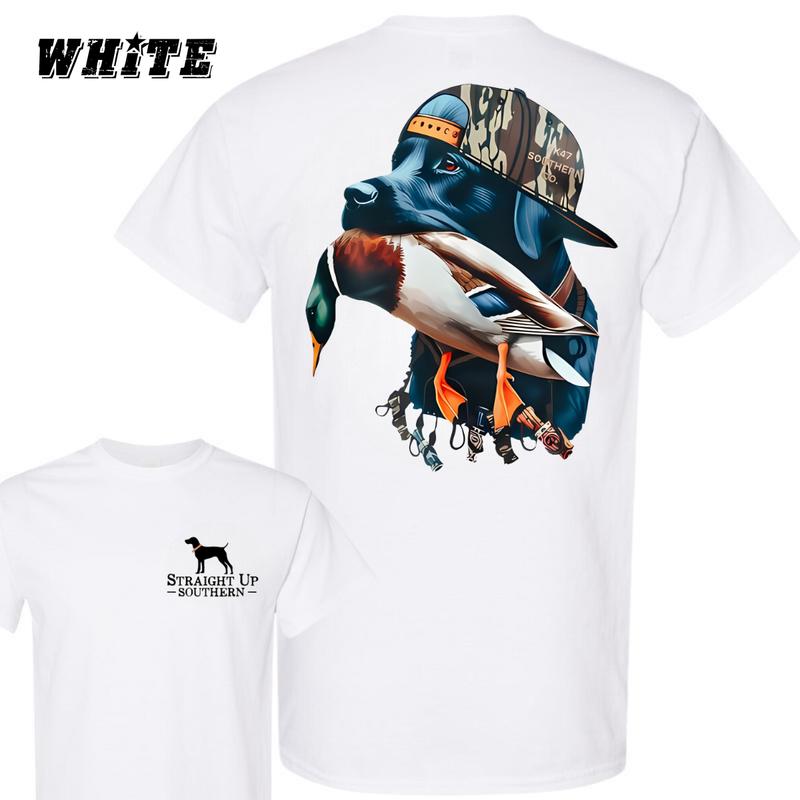 Straight Up Southern Labrador T-Shirt - Labrador with Duck Hunting Gear Graphic , Perfect for Outdoor and Hunting Enthusiasts , Comfortable Unisex Fit , High-Quality Cotton Fabric , Ideal for Casual Wear Menswear Classic Crewneck Underwear Streetwear