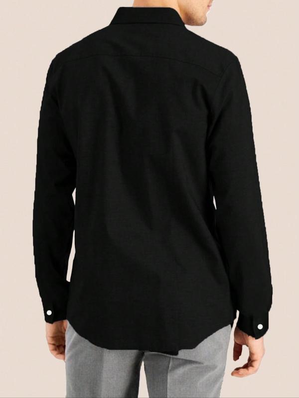  Solid Button Front Shirt, Casual Comfy Long Sleeve Collared Top for Fall & Winter, Men's Clothes for Daily Wear