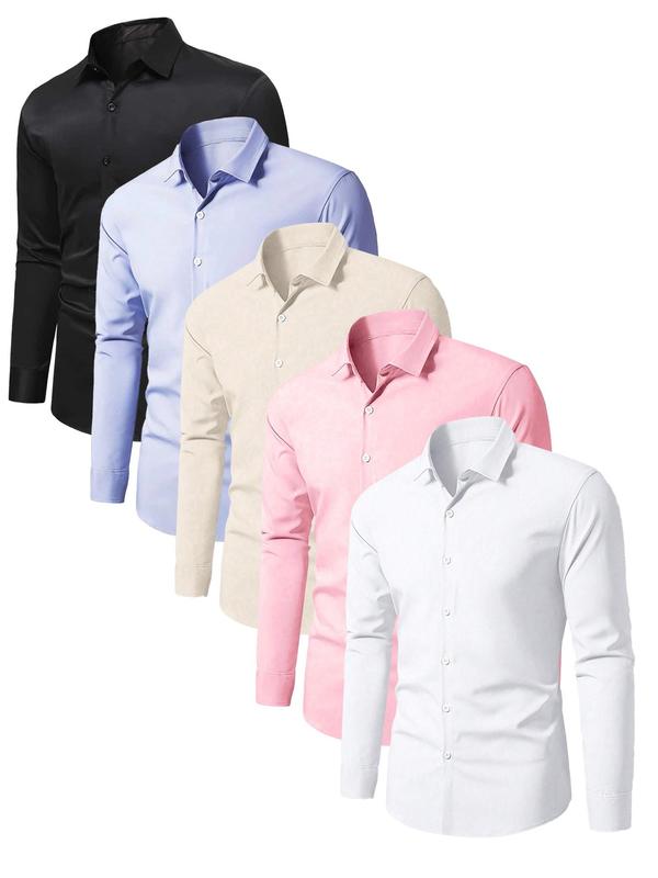 Men's Solid Long Sleeve Button Front Shirt, Business Formal Shirt for Work Office, Menswear for All Seasons Top