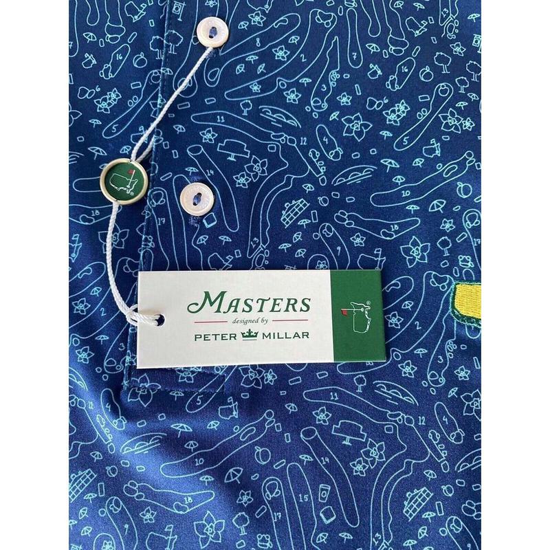 2024 Masters by Peter Millar Course Design Performance Tech Golf Polo Shirt Navy