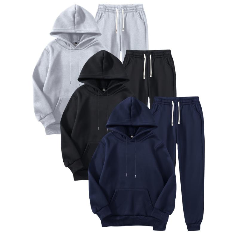 Men's 3pcs Hoodie & Sweatpants Set - Casual, Stretchy Polyester with Pockets for Spring Fall