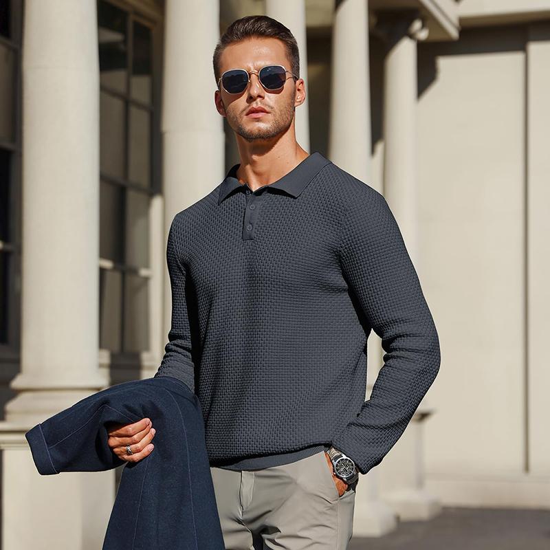 Zaitun Mens Long Sleeve Knit Polo Shirts Casual Lightweight Collared Sweater knit  jumpers unisex sweater zaitun men warm outerwear