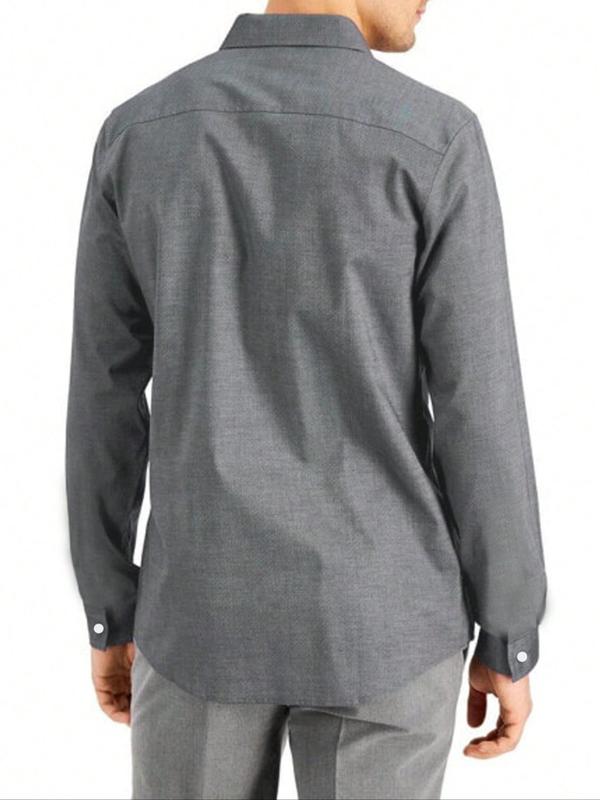  Solid Button Front Shirt, Casual Comfy Long Sleeve Collared Top for Fall & Winter, Men's Clothes for Daily Wear