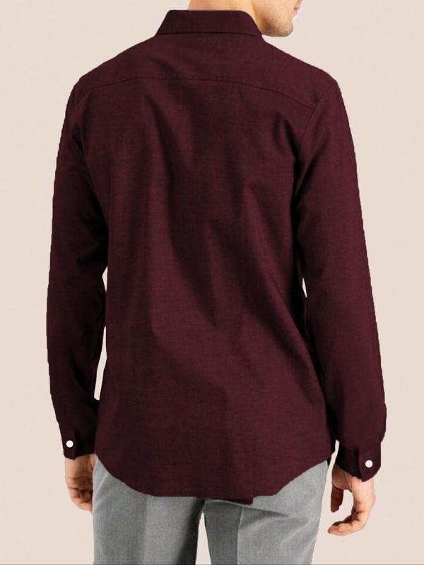  Solid Button Front Shirt, Casual Comfy Long Sleeve Collared Top for Fall & Winter, Men's Clothes for Daily Wear