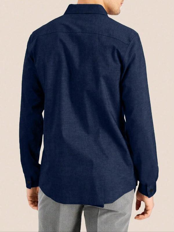  Solid Button Front Shirt, Casual Comfy Long Sleeve Collared Top for Fall & Winter, Men's Clothes for Daily Wear