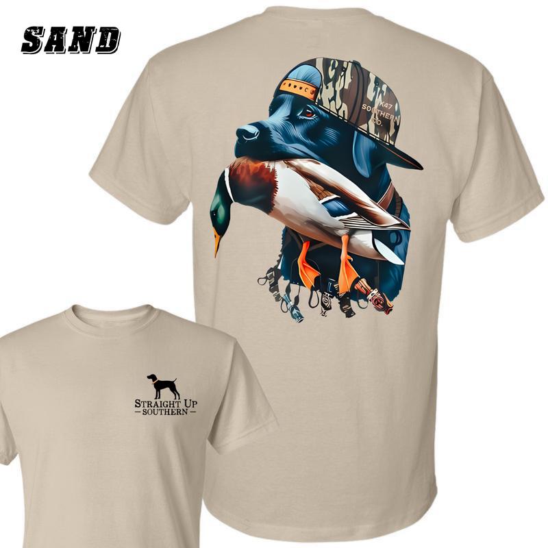 Straight Up Southern Labrador T-Shirt - Labrador with Duck Hunting Gear Graphic , Perfect for Outdoor and Hunting Enthusiasts , Comfortable Unisex Fit , High-Quality Cotton Fabric , Ideal for Casual Wear Menswear Classic Crewneck Underwear Streetwear