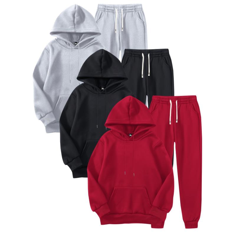 Men's 3pcs Hoodie & Sweatpants Set - Casual, Stretchy Polyester with Pockets for Spring Fall