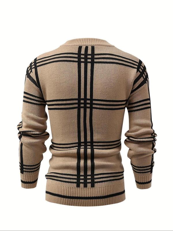 Men's Plaid Print Button Front Cardigan, Regular Fit Casual Long Sleeve Cardigan for Daily Wear, Men's Knitwear for All Seasons