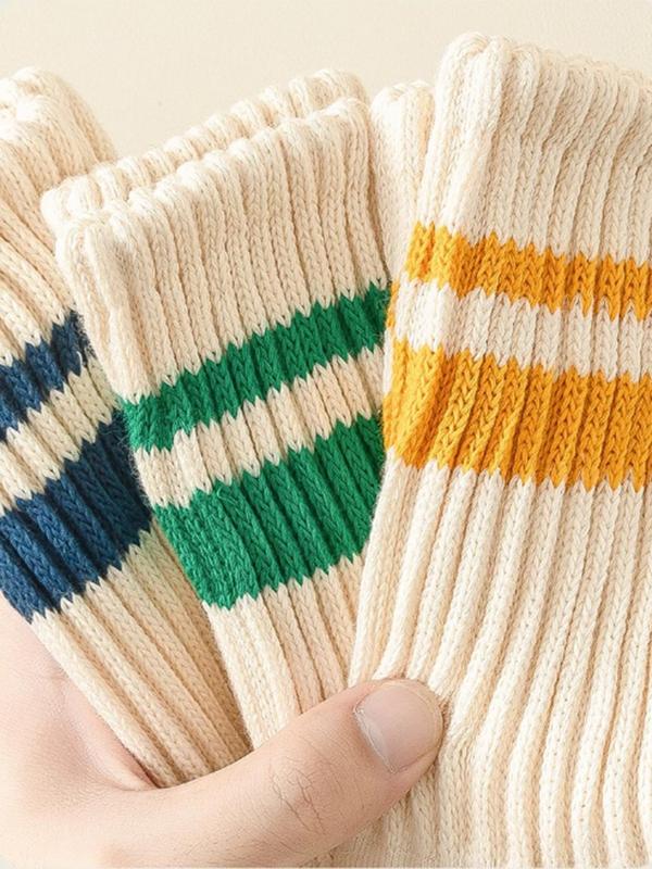 Men's 6 Pairs Striped Print Crew Socks, Casual Comfortable Breathable Socks for Daily Wear, Knit Socks for All Seasons