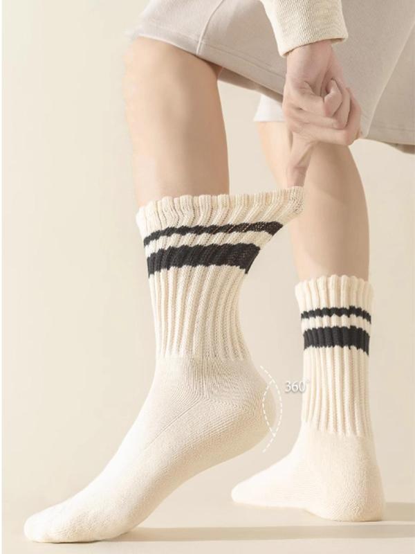 Men's 6 Pairs Striped Print Crew Socks, Casual Comfortable Breathable Socks for Daily Wear, Knit Socks for All Seasons