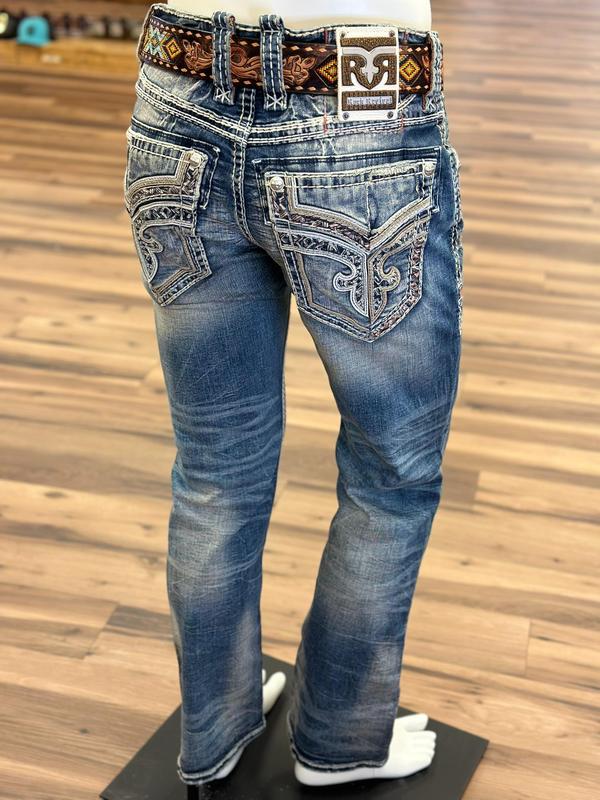 Rock Revival Men's Distressed Denim Jeans Flared Blue, Women's Biker Jeans, Y2K Jeans, Comfortable Jeans For Men, Denim Jeans For Men