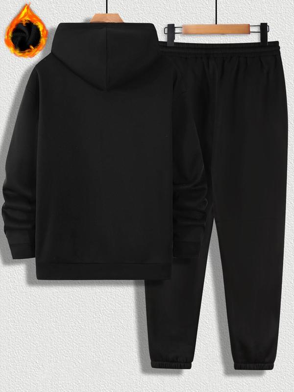 Men's Letter Print Sweatshirt & Drawstring Waist Sweatpants Set, Regular Fit Casual Long Sleeve Hoodie & Pocket Jogger Pants, Men's Fall & Winter Clothes