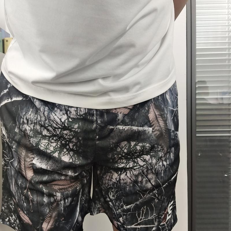 Camouflage Camo Shorts New casual comfort Old tree high waist shorts Men's muscle fitness quarter pants mesh breathable, men'sand women's elastic shorts Menswear Underwear Tropical Trouser Polyester Stylish Loose Workout Human