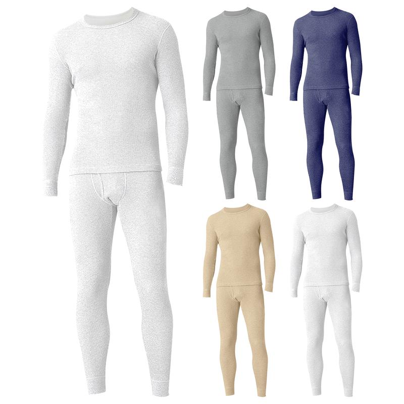 2 Piece Men's Winter Warm Soft Comfortable Waffle Knit Thermal Set, Cold Weather, Base Layer, Lightweight, Cozy, Stretchy, Casual Wear, Everyday, Warm, Breathable, Insulated, Outdoor, Athletic, Lounge