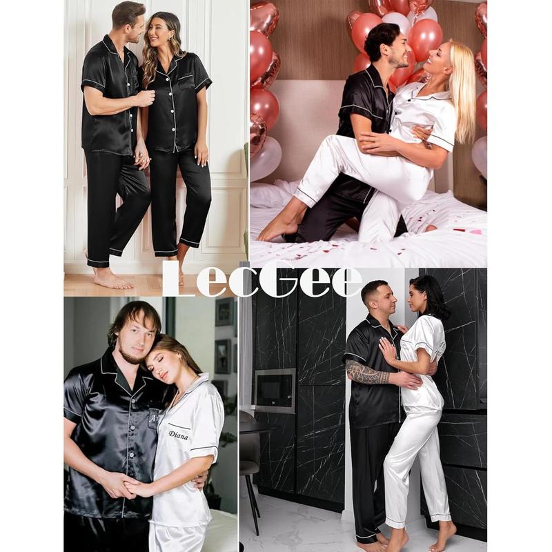 Mens Satin Pajama Sets Short Sleeve Button Down 2countS Silky Sleepwear Loungewear Set with Pockets