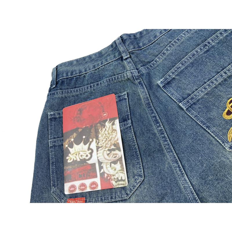 Men Gothic Embroidery  Vintage JNCO Y2K Baggy Jeans High Quality Jeans Streetwear Unisex Casual Wide Leg Hip Hop Jeans