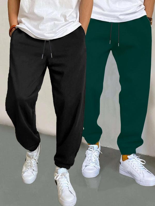 Men's Plain Pocket Drawstring Waist Sweatpants, Regular Fit Basic Jogger Pants, Boys Clothing, Summer Bottoms, Men's Clothing for Daily Wear