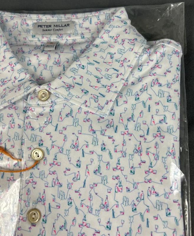 Peter Millar Golf Shirt Polo CS Summer Comfort Spirit Guide Print Medium White