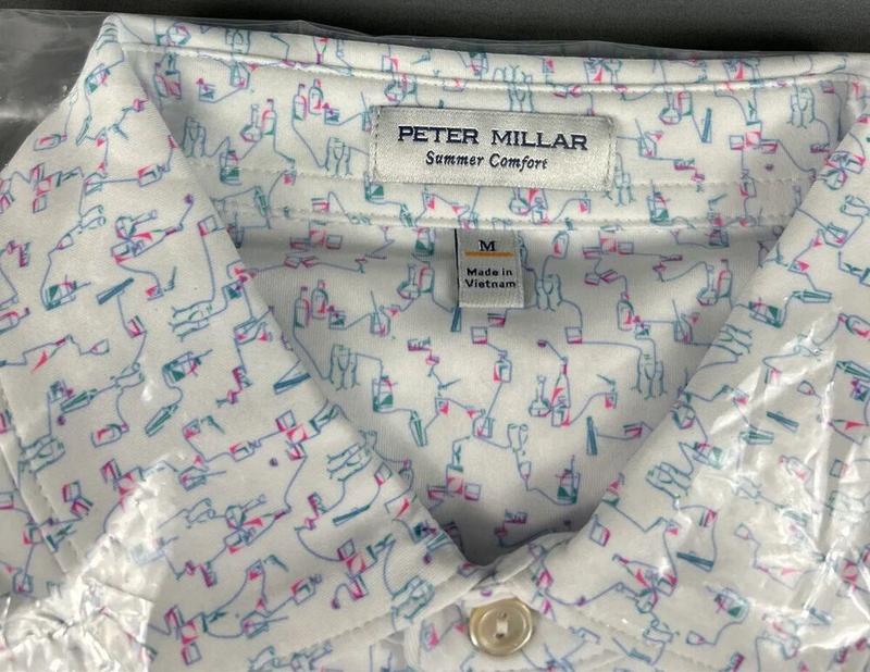 Peter Millar Golf Shirt Polo CS Summer Comfort Spirit Guide Print Medium White