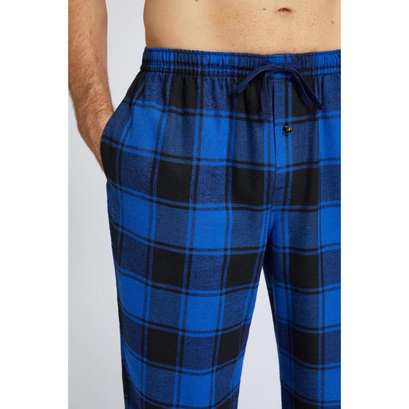 Mens Pajama Pants Flannel Cotton Plaid Sleep & Lounge Pants, PJ Bottoms with Pockets and Button Fly