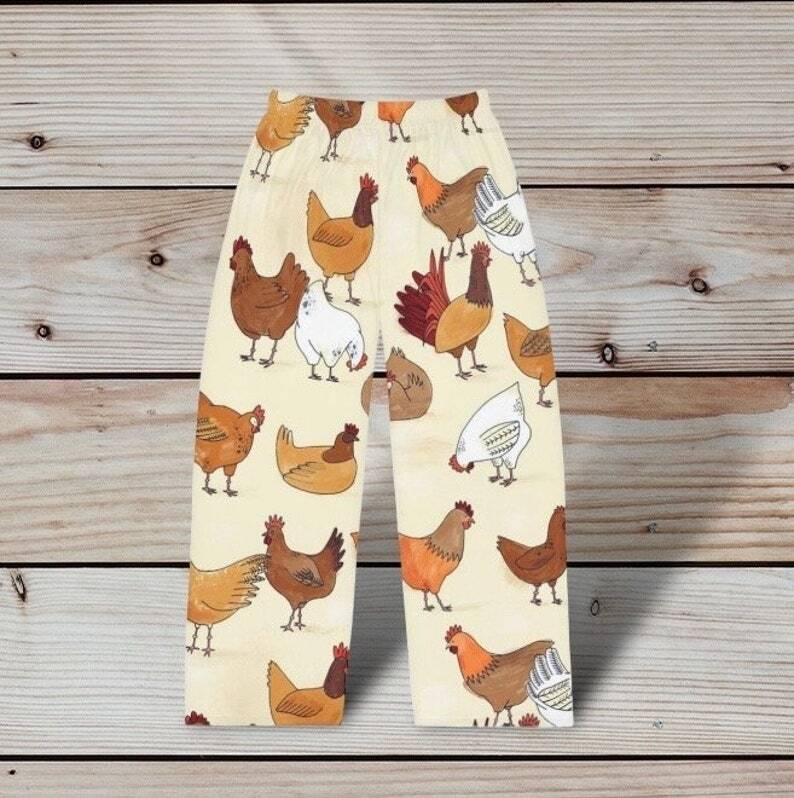 Mens chicken pj pants, chickens pajama pants, chicken lover novelty lounge pants, holiday gift, mens lounge pants