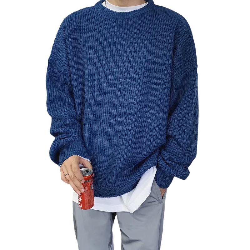 Inner Wear Base Knitwear Solid Color round Neck Sweater Loose All-Matching Thickened Trendy Sweater Men's Coat