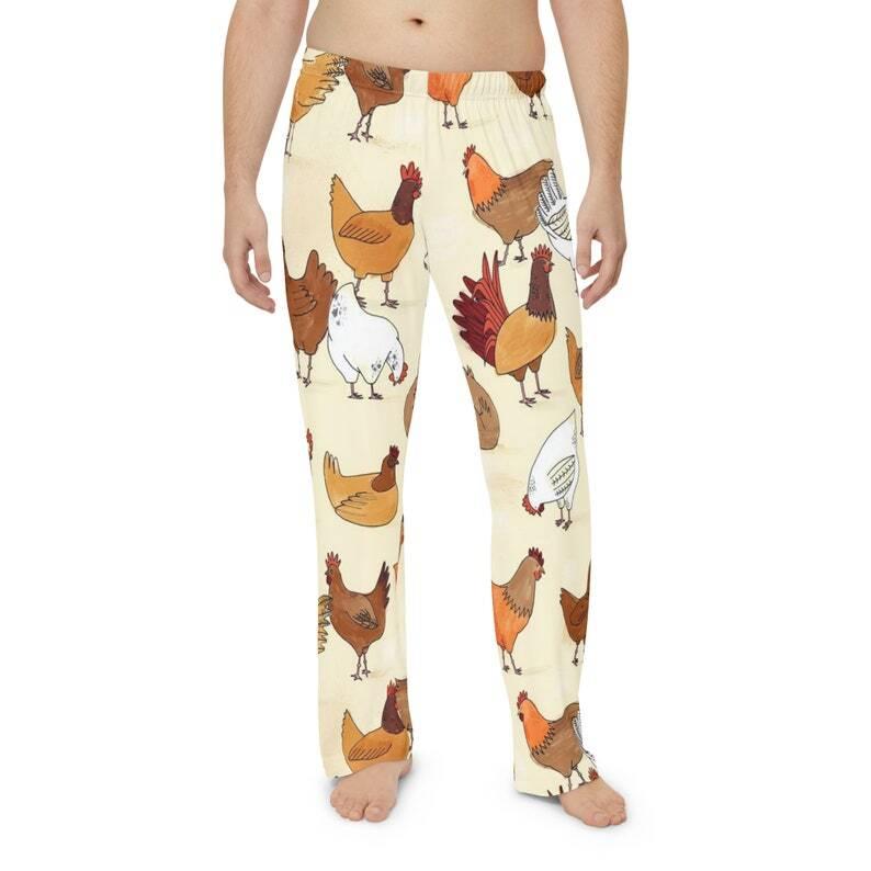 Mens chicken pj pants, chickens pajama pants, chicken lover novelty lounge pants, holiday gift, mens lounge pants