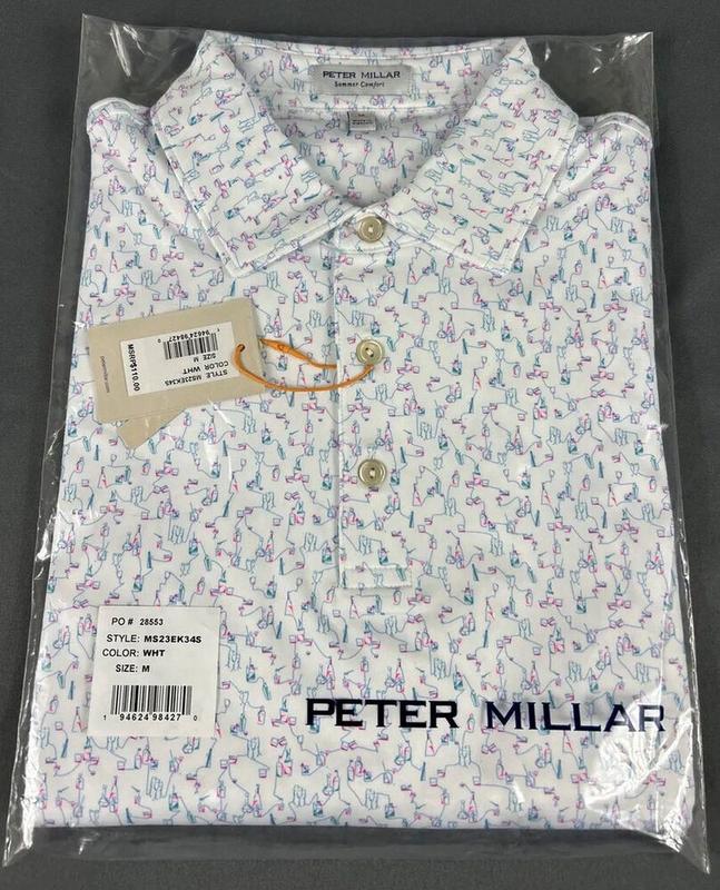 Peter Millar Golf Shirt Polo CS Summer Comfort Spirit Guide Print Medium White