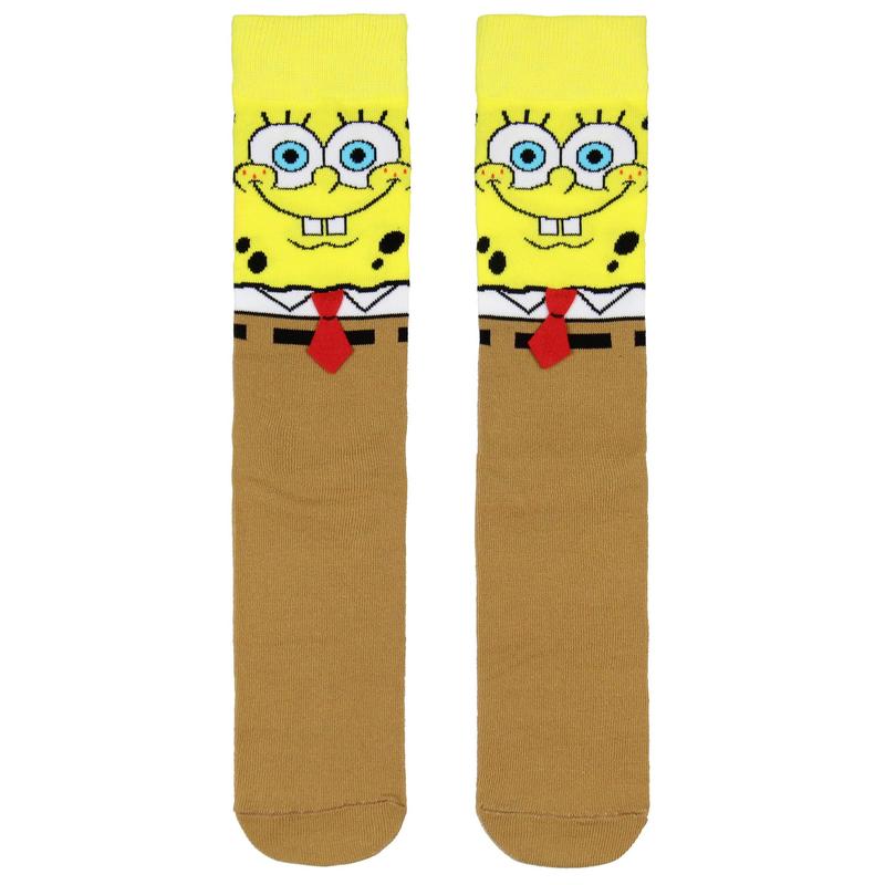 SpongeBob Socks Nickelodeon SpongeBob SquarePants Men's Character 3D Felt Tie Knit Mid Calf Crew Sock Shoe Size 6-12