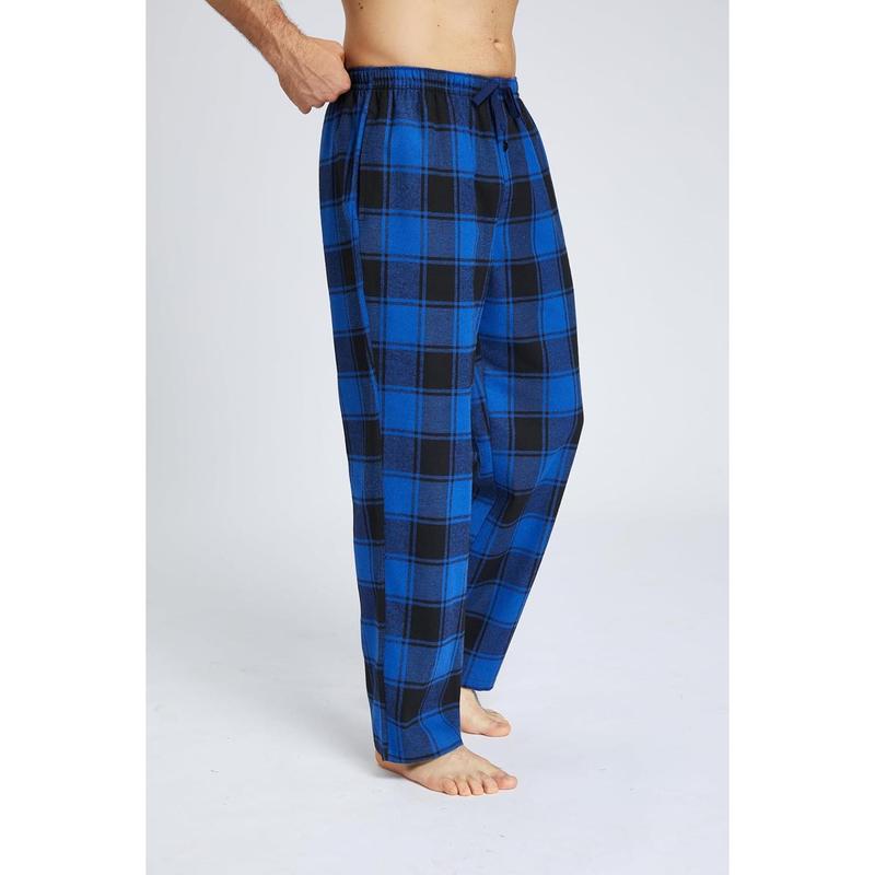 Mens Pajama Pants Flannel Cotton Plaid Sleep & Lounge Pants, PJ Bottoms with Pockets and Button Fly