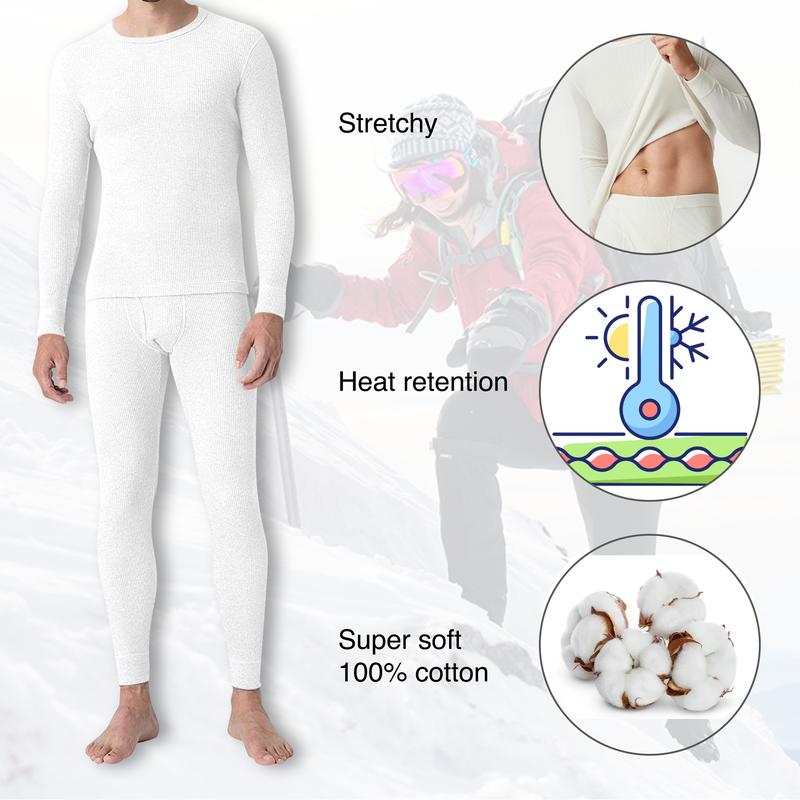 2 Piece Men's Winter Warm Soft Comfortable Waffle Knit Thermal Set, Cold Weather, Base Layer, Lightweight, Cozy, Stretchy, Casual Wear, Everyday, Warm, Breathable, Insulated, Outdoor, Athletic, Lounge