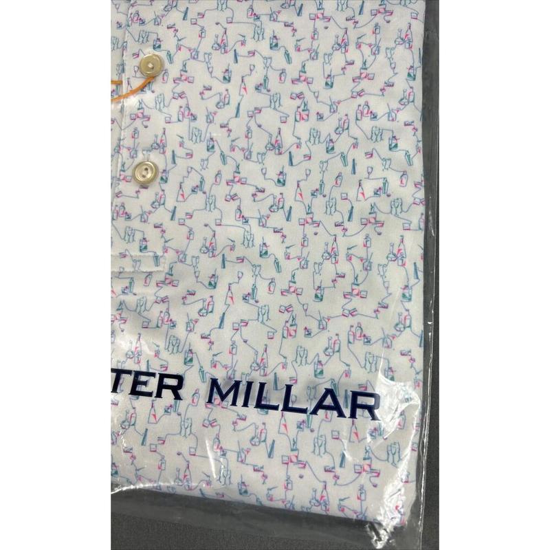 Peter Millar Golf Shirt Polo CS Summer Comfort Spirit Guide Print Medium White