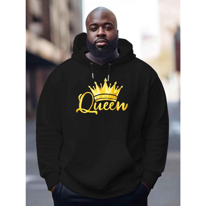 Queen 2024 Men's Fashion Hoodie-Leisure Suit Headband Kangaroo Pocket, Soft Polyester Blending, Suitable for Autumn and Winter, plus Size