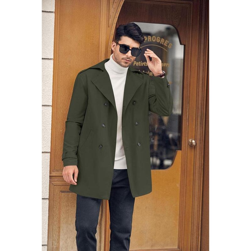 Runcati Mens Double Breasted Trench Coat Notched Lapel Casual Slim Fit Long Windbreaker Overcoat essential  coat