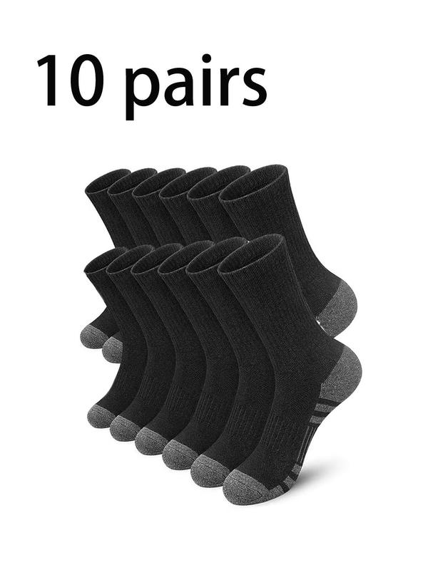 Men's 10 Pairs Colorblock Crew Socks, Casual Moisture Wicking Socks, Soft Comfy Breathable Simple Socks for All Seasons Daily Wear, Socks for Men