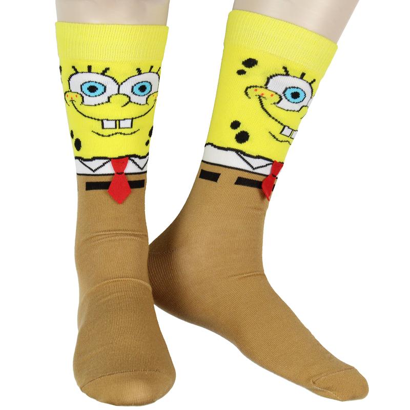 SpongeBob Socks Nickelodeon SpongeBob SquarePants Men's Character 3D Felt Tie Knit Mid Calf Crew Sock Shoe Size 6-12