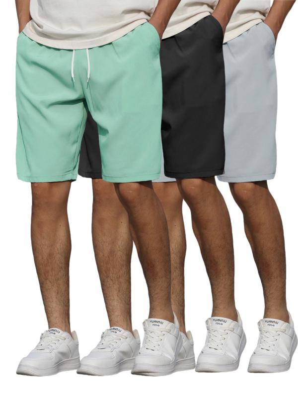 Men's Solid Drawstring Waist Shorts, Casual Pocket Straight Leg Shorts for Summer Streetwear, Shorts for Men, Men's Bottoms for Beach Vacation