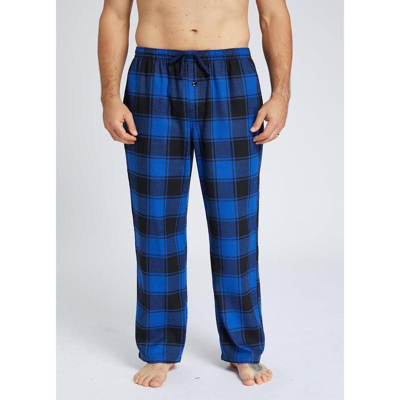 Mens Pajama Pants Flannel Cotton Plaid Sleep & Lounge Pants, PJ Bottoms with Pockets and Button Fly