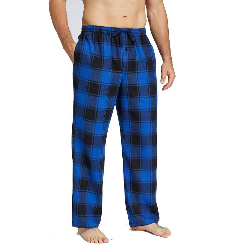 Mens Pajama Pants Flannel Cotton Plaid Sleep & Lounge Pants, PJ Bottoms with Pockets and Button Fly