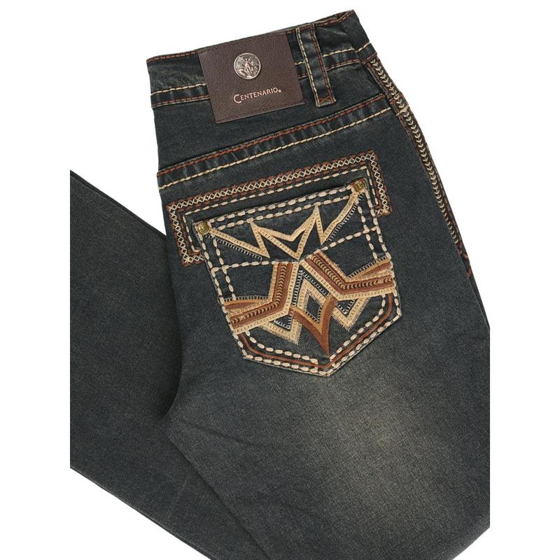 Centenario Men's Tinted Brown Denim with Embroidered Details 45316