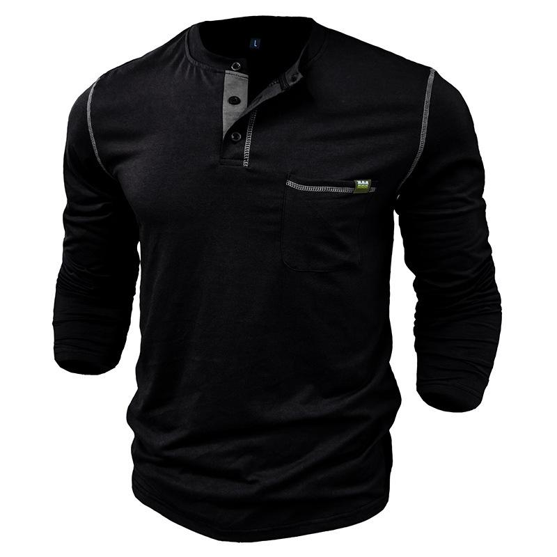 2024 European And American Trendy Men's T-shirts, Outdoor Long-sleeved Henley Shirts, Fashionable And Casual Color-blocked Knitted T-shirts