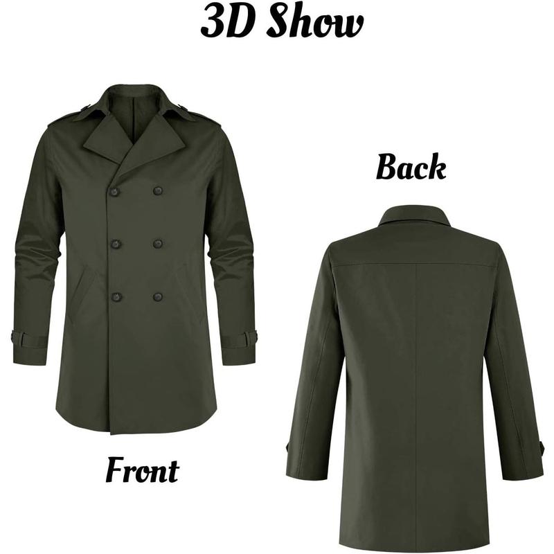 Runcati Mens Double Breasted Trench Coat Notched Lapel Casual Slim Fit Long Windbreaker Overcoat essential  coat