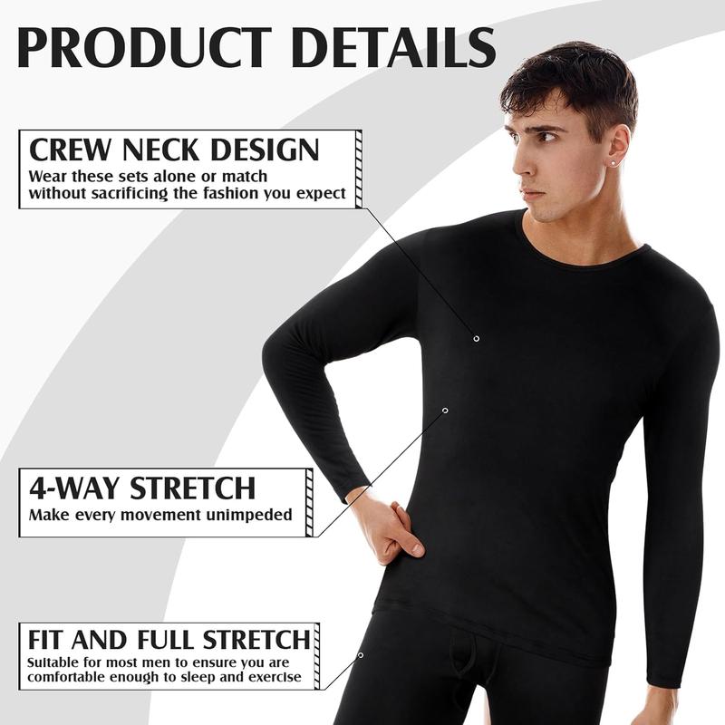 3 Sets Men's Thermal Underwear Long Johns Base Layer with Fleece Lined for Winter Cold Weather