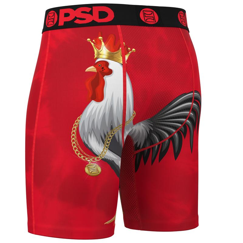 PSD Men's Red Cocky Boxer Brief - Standard Length 7 Inch Inseam, Moisture-Wicking 4-Way Stretch Fabric