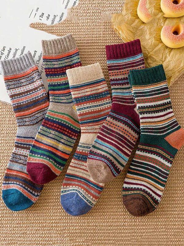 Men's Ethnic Pattern Crew Socks, Casual Comfy Warm Socks for Fall & Winter, Men's Socks for Daily Wear, Fall Wear, Fallfreshness